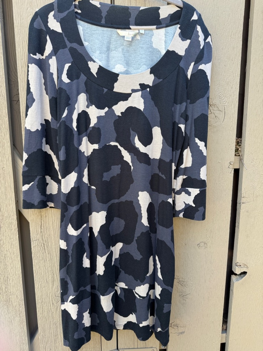 Boden Black, Grey & Cream Abstract Animal Print Jersey Dress 3/4 Sleeve, A-Line